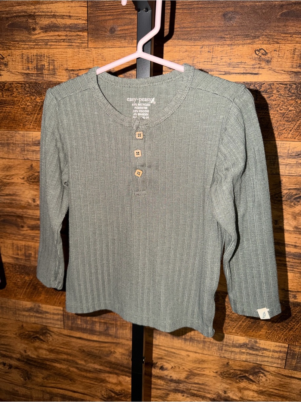 easy-peasy Olive Green Ribbed Henley Top for Kids